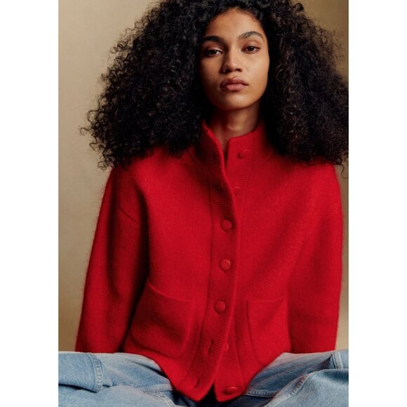 NWT Sezane Thais Jacket in Red Wool Kid Mohair Short Cardigan M - Picture 4 of 9